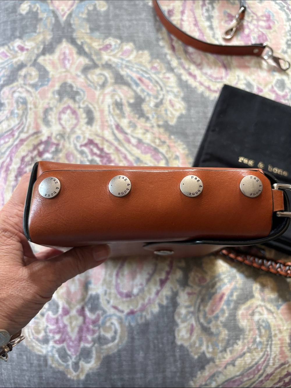 rag & bone Cognac Leather Crossbody Envelope Bag with Braided Strap - Picture 4 of 7
